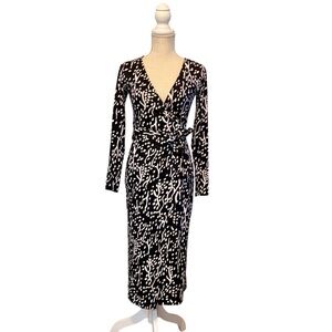 Diane Von Furstenberg For Target Womens Black Midi Sea Spots Wrap Dress Size XXS